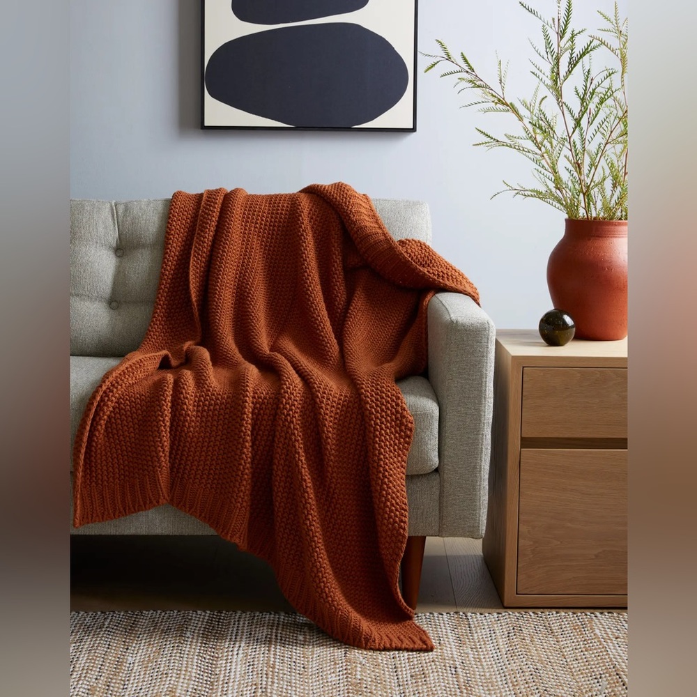 Quince Rust Orange Chunky Knit Throw